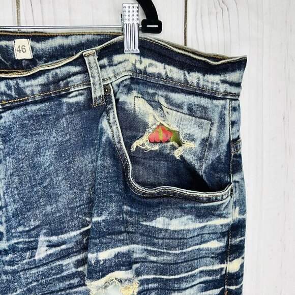 Evolution by Design Jeans Men 46x33 Acid Wash Blue Baggy Hip Hop Distressed Y2k - Picture 7 of 15